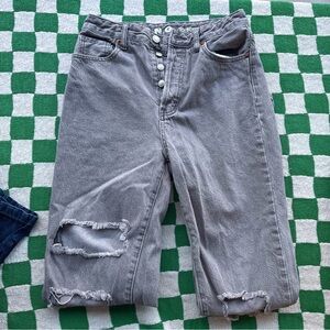 Gray Distressed Button-Fly Jeans